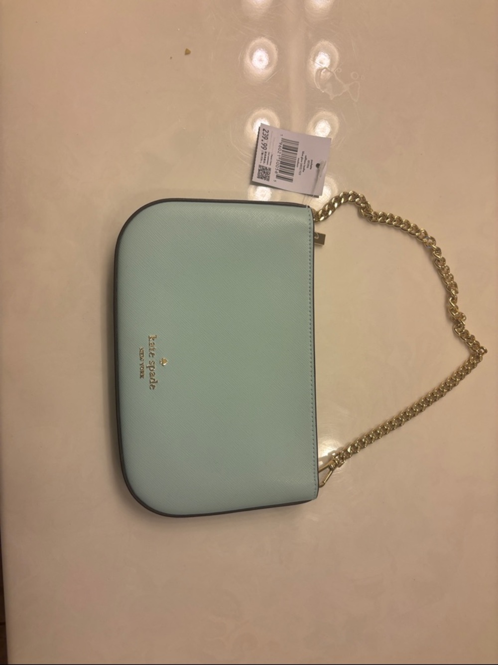 NWT kate spade Mint Leather wristlet/clutch with Gold Chain Strap